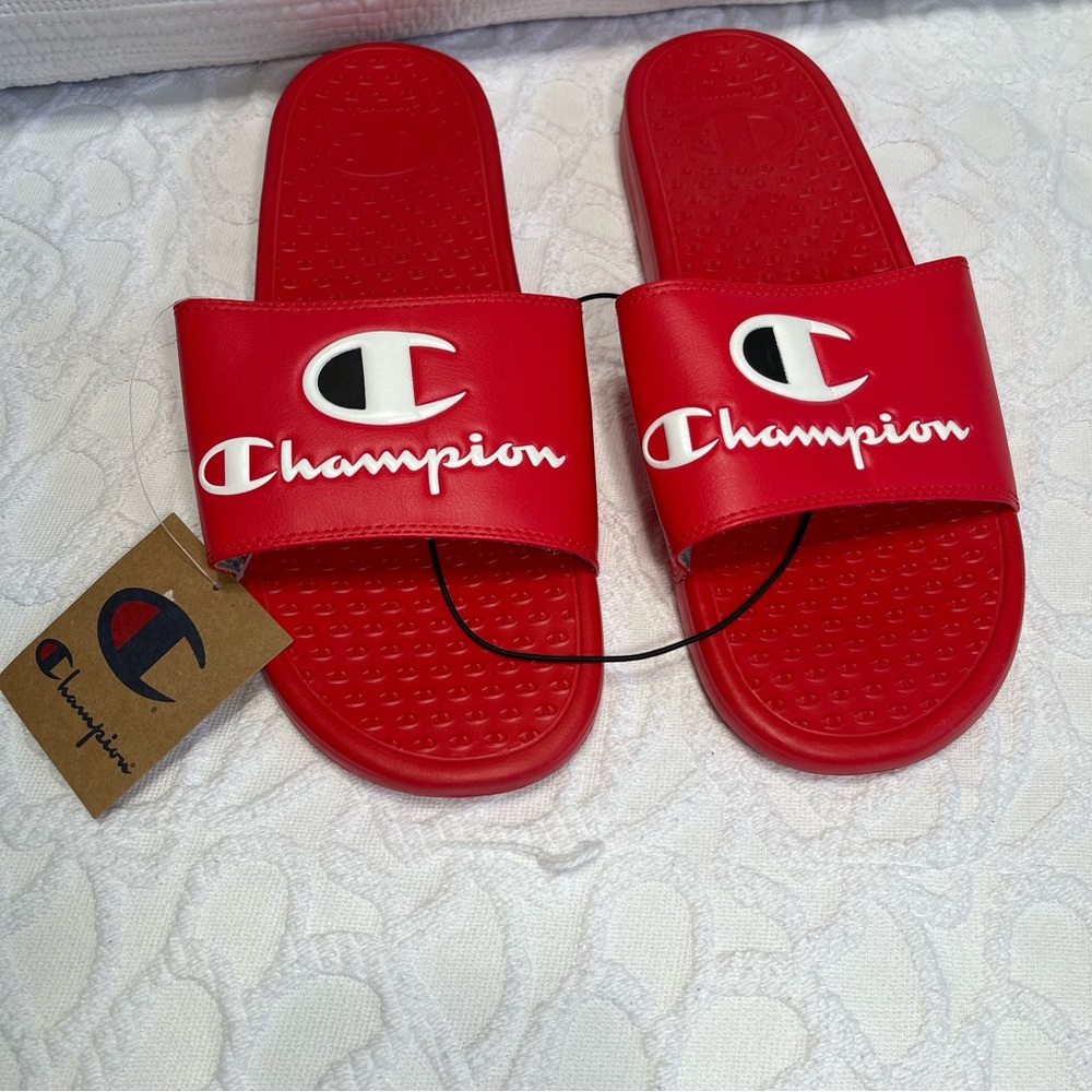 Champion Super Slide Duo Script Slides Sandals Red/white/black Men's Size 12 New